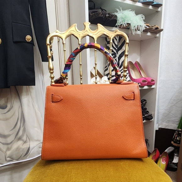 Rare orange clemence with gold hardware Teddy Blake Buti eva kelly bag - Picture 5 of 10